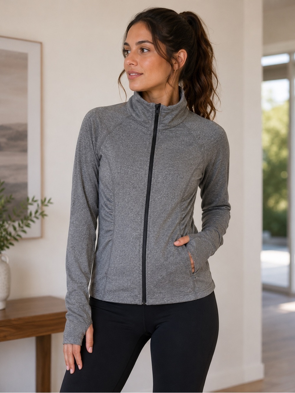 Hyba Heather Gray Athletic Zip-Up Jacket Size XS Activewear Athleisure Workout